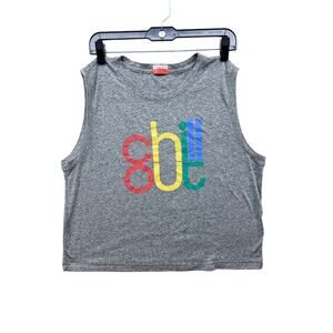 Mother Chill Out Graphic Muscle Tank Womens Large Gray Cropped Sleeveless Tee